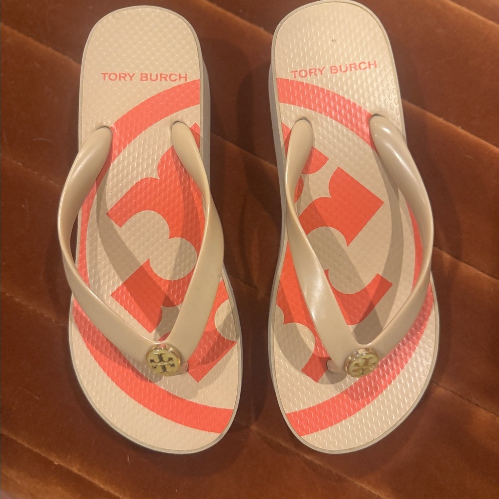 Tory Burch Women's Beige and Orange Flip Flops